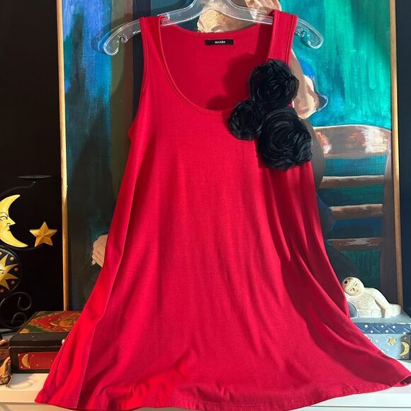 Majora Elegant Red Tank Top with Floral Detail Size M - Picture 7 of 12